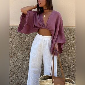 Commense - Mauve Kimono Cropped Sleeve Top